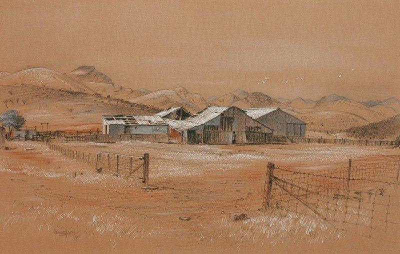 Moolooloo Woolshed SA pencil & pastel